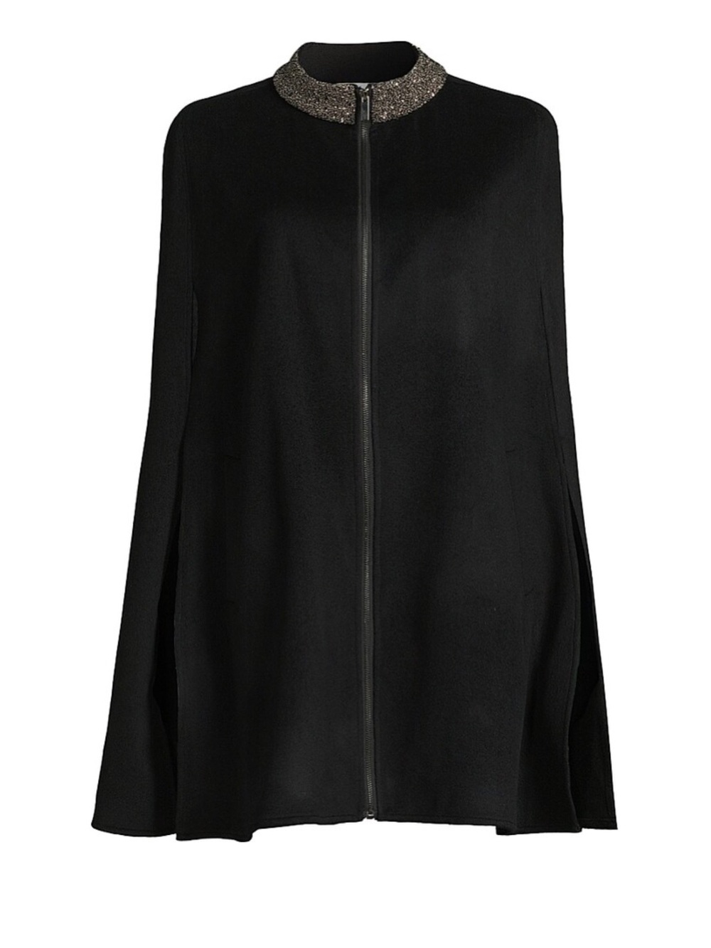 Carolyn Rowan Collection Embroidered Collar Wool and Cashmere Cape Black M/L